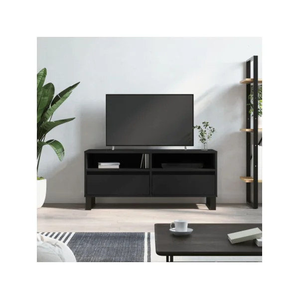 Meuble TV Moderne 100 cm Meuble Téléviseur Noir meuble TV 2 Tiroirs