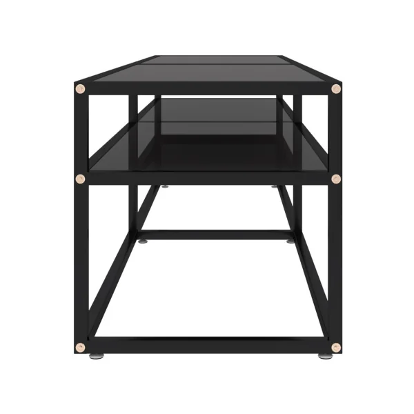 Meuble TV métal Noir 160 cm Meuble Télévision Industriel avec Plateaux Verre Trempé