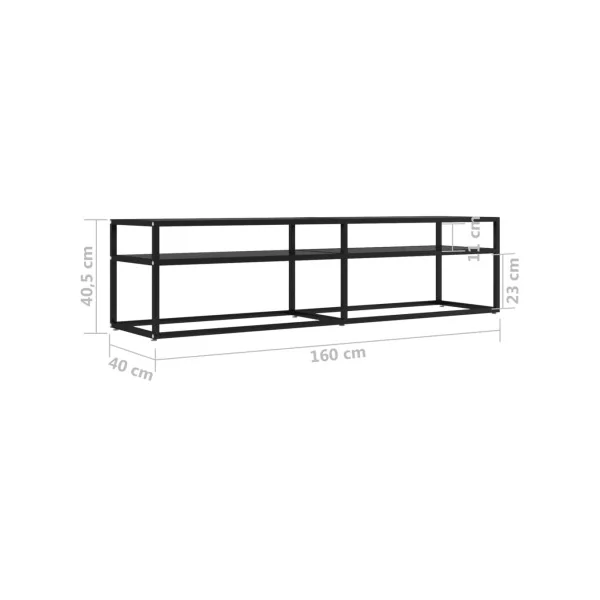 Meuble TV métal Noir 160 cm Meuble Télévision Industriel avec Plateaux Verre Trempé