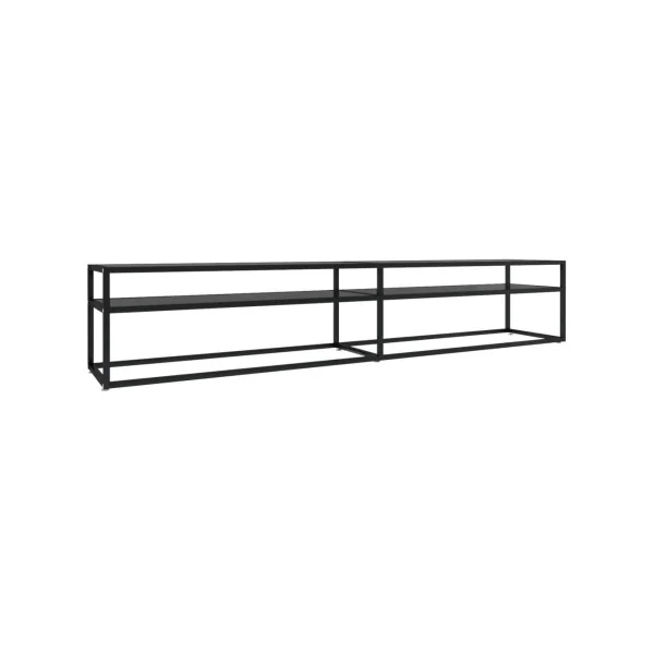 Meuble TV métal Noir 220 cm Meuble Télévision Industriel avec Plateaux Verre Trempé