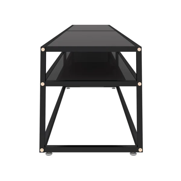 Meuble TV métal Noir 220 cm Meuble Télévision Industriel avec Plateaux Verre Trempé