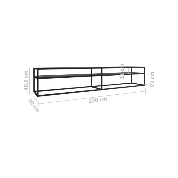 Meuble TV métal Noir 220 cm Meuble Télévision Industriel avec Plateaux Verre Trempé