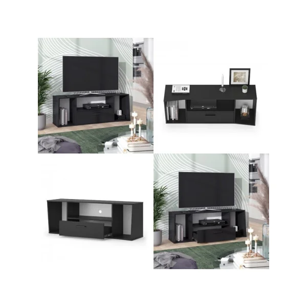 Meuble TV noir 130 cm avec tiroir Meuble télévision moderne Banc TV Table TV