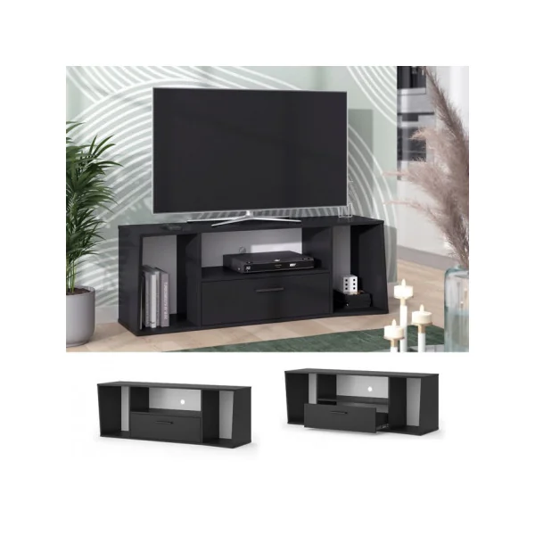 Meuble TV noir 130 cm avec tiroir Meuble télévision moderne Banc TV Table TV