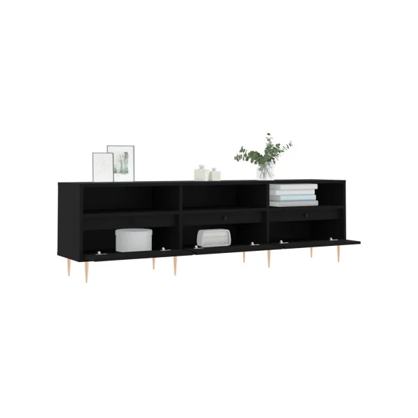 Meuble TV Noir Esprit Scandinave 150 cm Meuble TV 3 placards Meuble téléviseur avec rangement