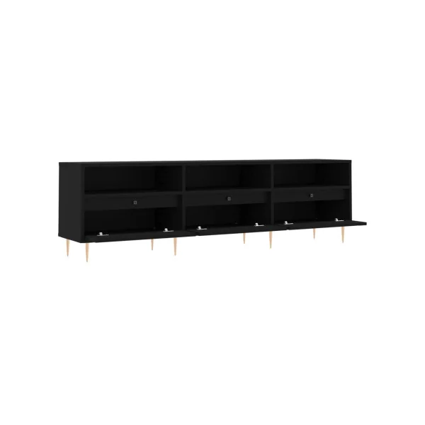 Meuble TV Noir Esprit Scandinave 150 cm Meuble TV 3 placards Meuble téléviseur avec rangement