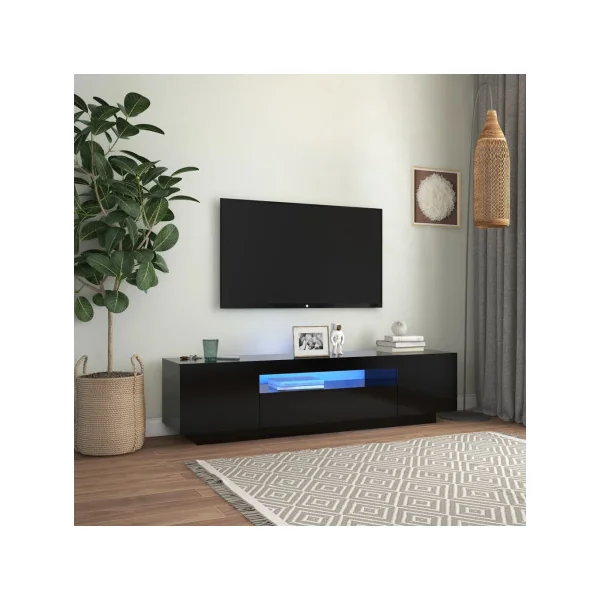 Meuble TV Noir Moderne LED Meuble Téléviseur avec rangement
