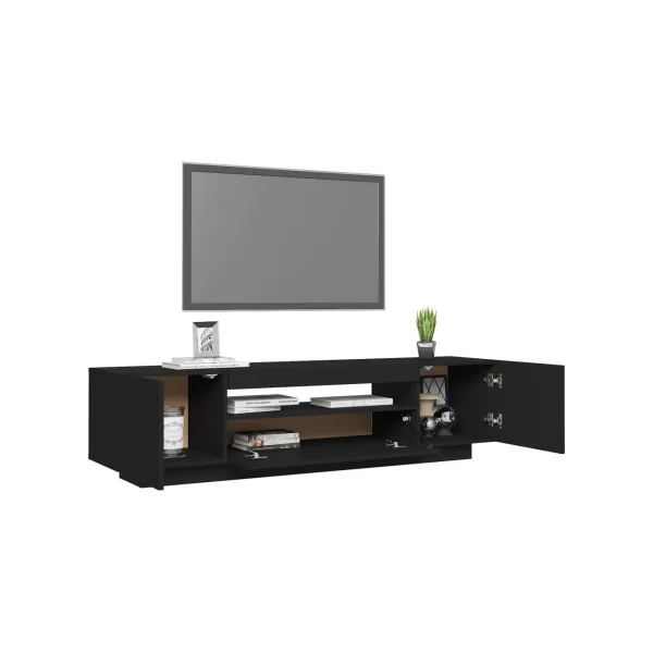 Meuble TV Noir Moderne LED Meuble Téléviseur avec rangement