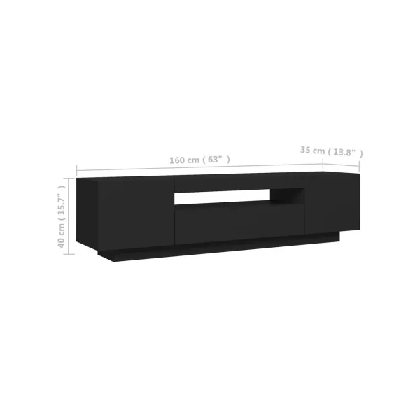 Meuble TV Noir Moderne LED Meuble Téléviseur avec rangement