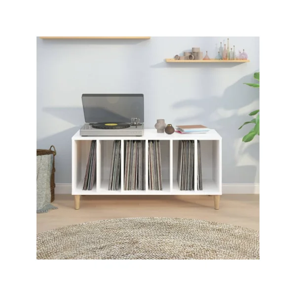 Meuble Vinyles Blanc 6 Compartiments Rangement Vinyles Moderne