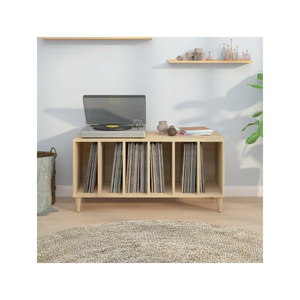 Meuble Vinyles Chêne 6 Compartiments Rangement Vinyles Moderne