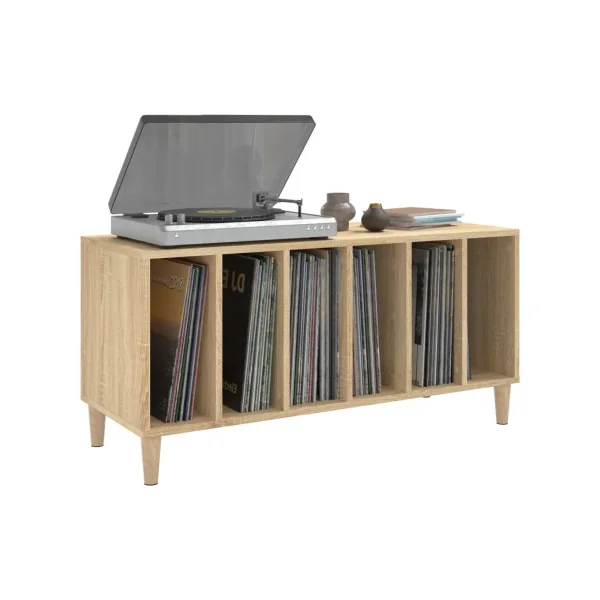 Meuble Vinyles Chêne 6 Compartiments Rangement Vinyles Moderne