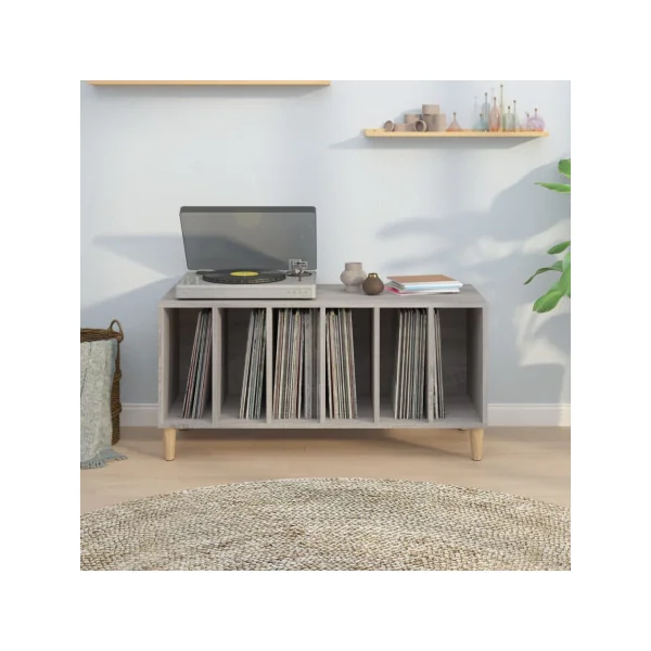 Meuble Vinyles Chêne gris 6 Compartiments Rangement Vinyles Moderne