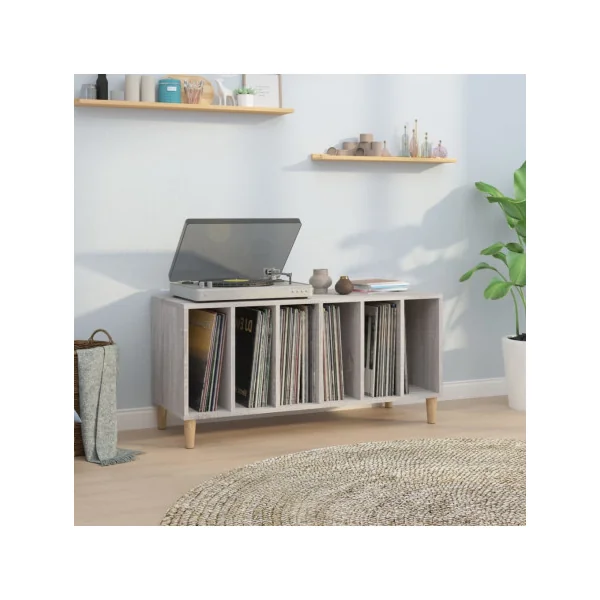 Meuble Vinyles Chêne gris 6 Compartiments Rangement Vinyles Moderne