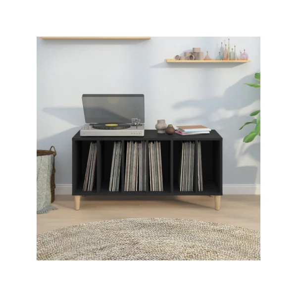 Meuble Vinyles Noir 6 Compartiments Rangement Vinyles Moderne