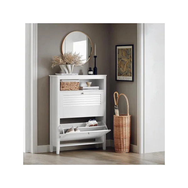 Meuble à Chaussures 2 abattants Rangement Chaussures Blanc Armoire Chaussures