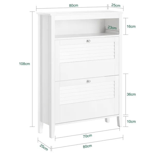Meuble à Chaussures 2 abattants Rangement Chaussures Blanc Armoire Chaussures