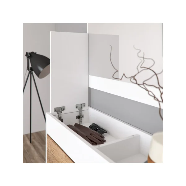 Meuble à chaussures avec vide poche et miroir Vestiaire d'entrée avec porte manteau chêne