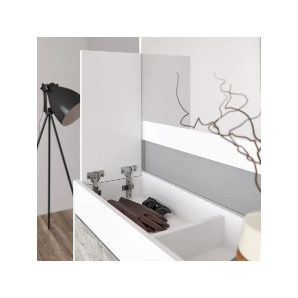 Meuble à chaussures avec vide poche et miroir Vestiaire d'entrée avec porte manteau gris béton
