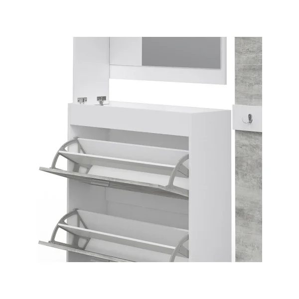 Meuble à chaussures avec vide poche et miroir Vestiaire d'entrée avec porte manteau gris béton
