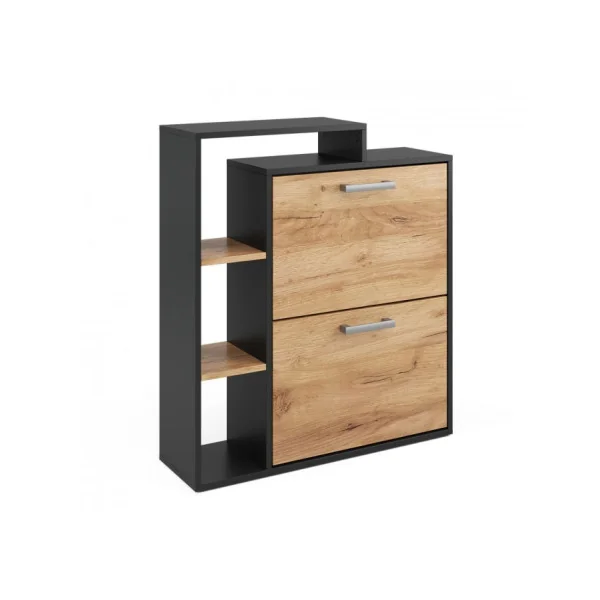 Meuble à chaussures avec étagère et 2 rabats rangement chaussures moderne anthracite et chêne