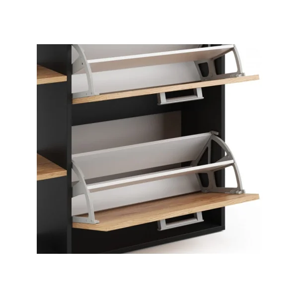 Meuble à chaussures avec étagère et 2 rabats rangement chaussures moderne anthracite et chêne