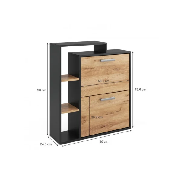 Meuble à chaussures avec étagère et 2 rabats rangement chaussures moderne anthracite et chêne