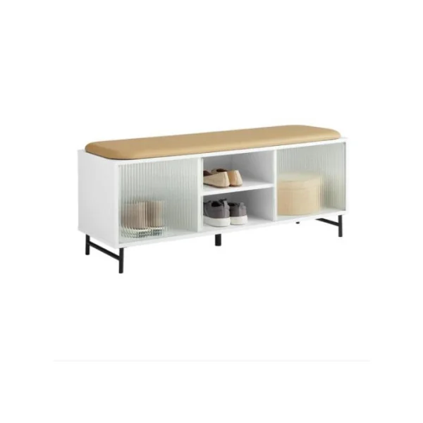 Meuble à chaussures blanc avec coussin placard avec verre coulissant rangement chaussure banc chaussures