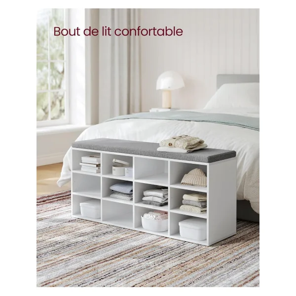 Meuble à Chaussures Blanc avec Coussin Rangement chaussures 12 compartiments