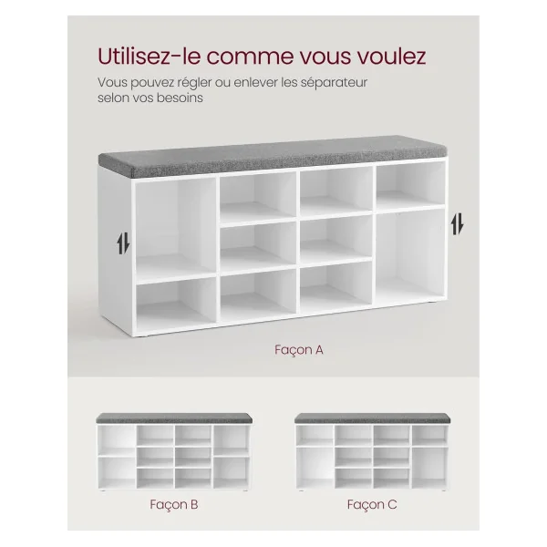 Meuble à Chaussures Blanc avec Coussin Rangement chaussures 12 compartiments