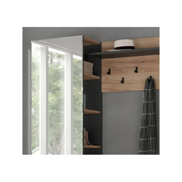 Meuble à chaussures Meuble d'entrée avec porte manteaux Anthracite et chêne Banc chaussures