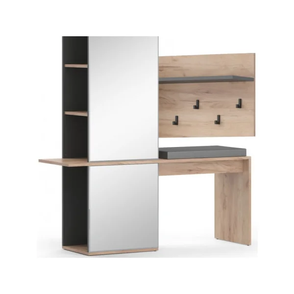 Meuble à chaussures Meuble d'entrée avec porte manteaux Anthracite et chêne Banc chaussures