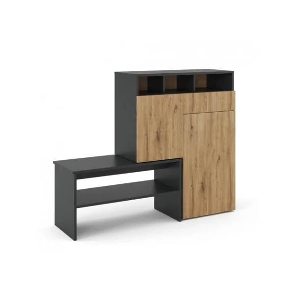 Meuble à chaussures Meuble d'entrée Meuble couloir anthracite et bois Banc chaussures