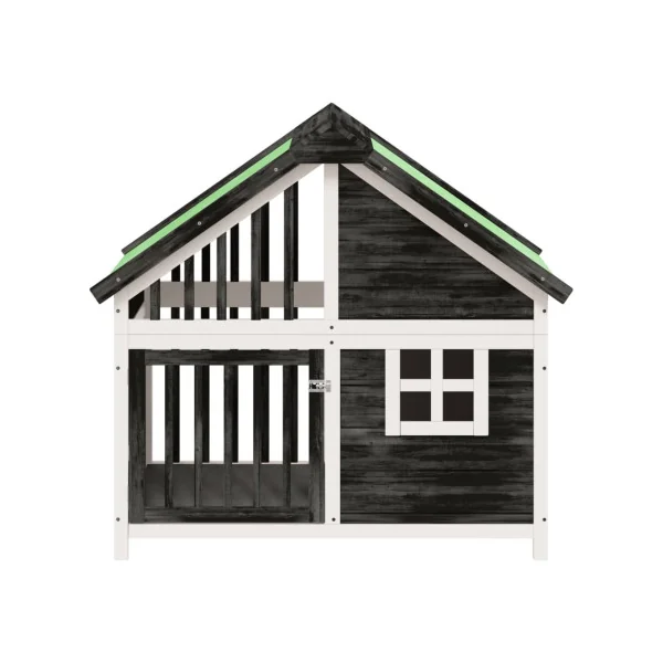 Niche chat en bois de pin avec porte Niche chaton grise et blanche