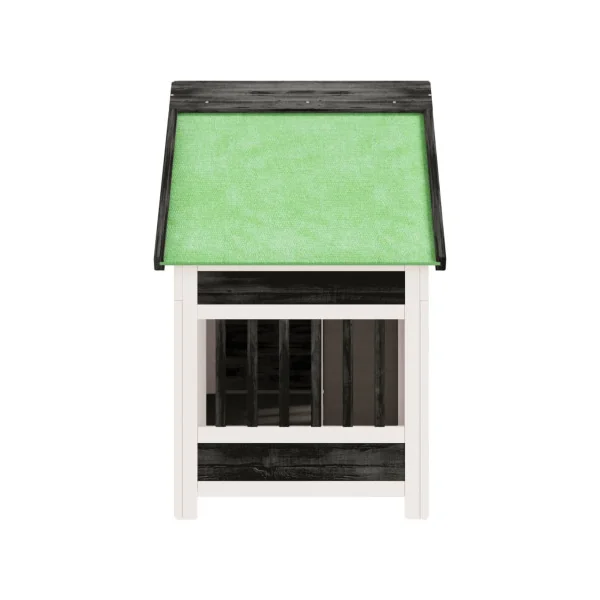 Niche chat en bois de pin avec porte Niche chaton grise et blanche