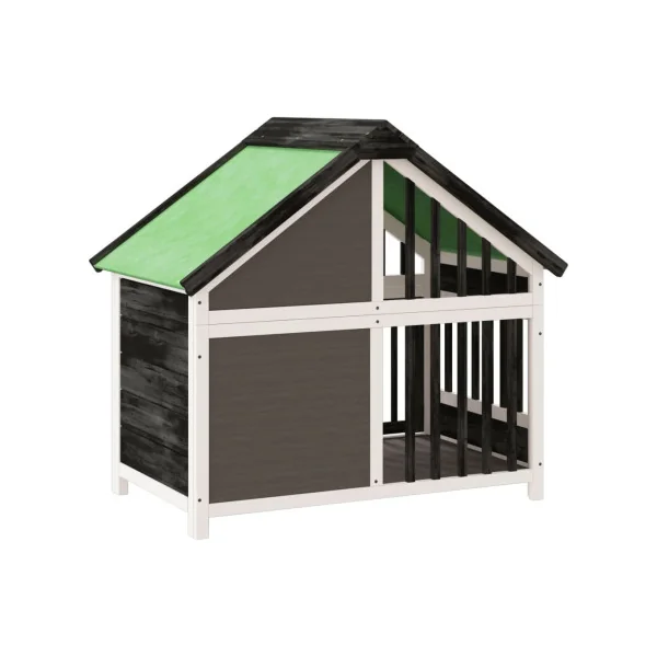 Niche chat en bois de pin avec porte Niche chaton grise et blanche