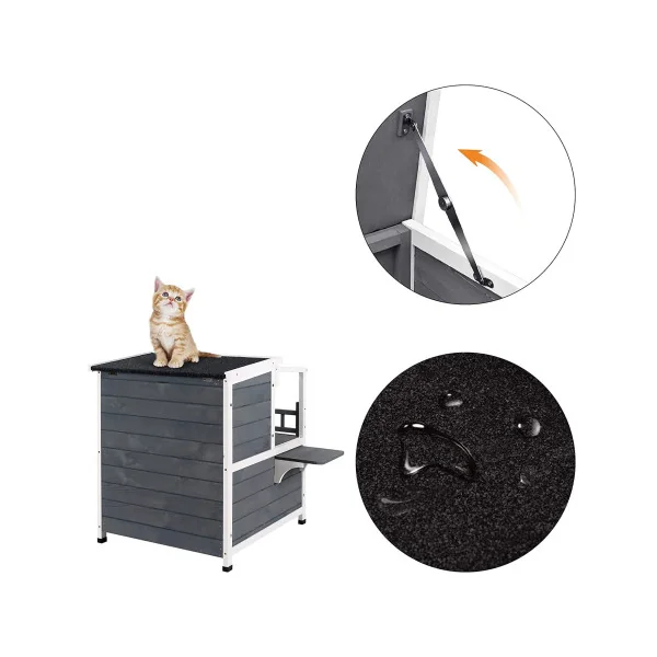 Niche chat en bois de sapin 2 étages Maison chat moderne Intérieur Extérieur