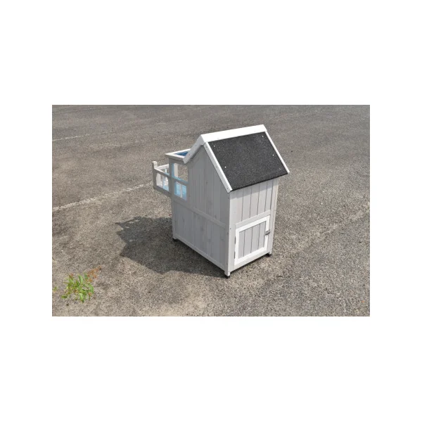 Niche chat moderne gris et blanc Maisonnette chat en bois avec étage