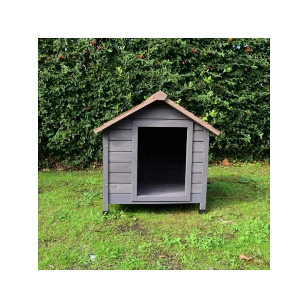 Niche chien toit pointu en pin massif gris (2 tailles)