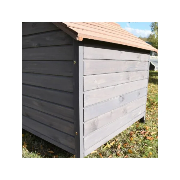 Niche chien toit pointu en pin massif gris (2 tailles)
