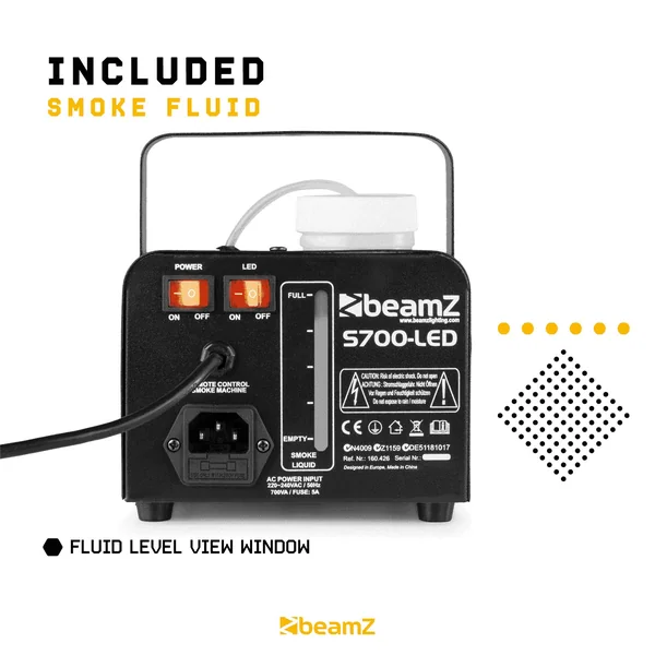 Pack BeamZ S700LED ICE – Machine à fumée 700 W avec 3 LEDs bleues |1 L liquide inclus