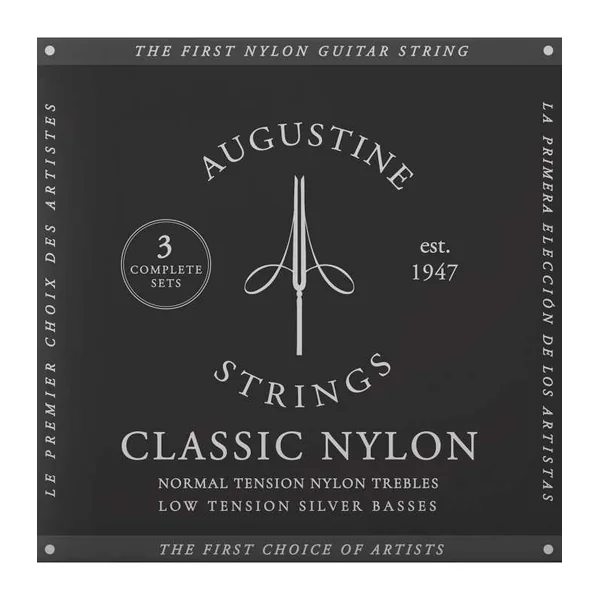 Pack de 3 jeux de Cordes pour Guitare Classique AUGUSTINE NOIR Tirant Faible