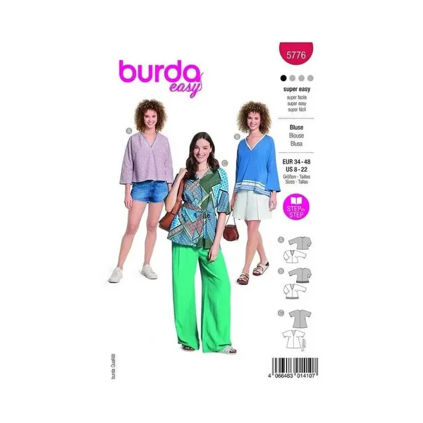 Patron Burda 5776 - Blouse tunique courte du 34 au 48 FR