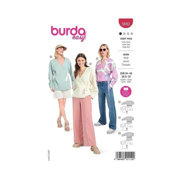 Patron Burda 5892 - Vestes cache-c?ur du 34 au 48 (FR)