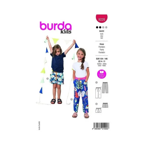 Patron Burda 9228 - Short hawaïen pour enfants