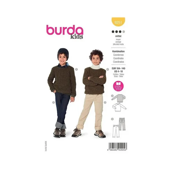 Patron Burda 9251 - Ensemble pull et pantalon douillets de 104 à 140 cm
