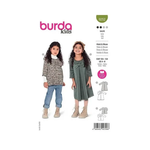 Patron Burda 9252 - Robe & blouse évasées de 104 à 134 cm