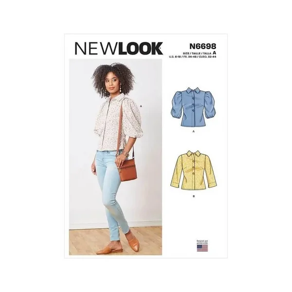 Patron New Look 6698 - Blouse boutonnée avec variations de manches du 34 au 46