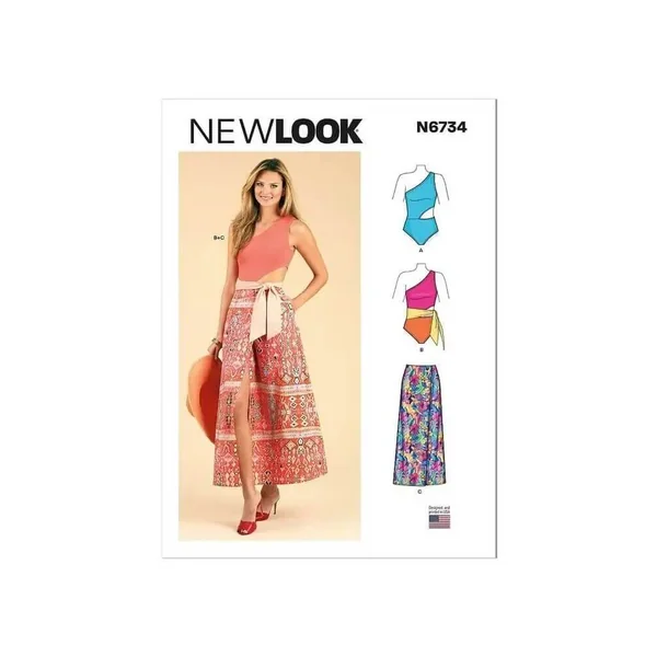 Patron New Look 6734 - Maillot de bain et jupe portefeuille du 36 au 48 (FR)