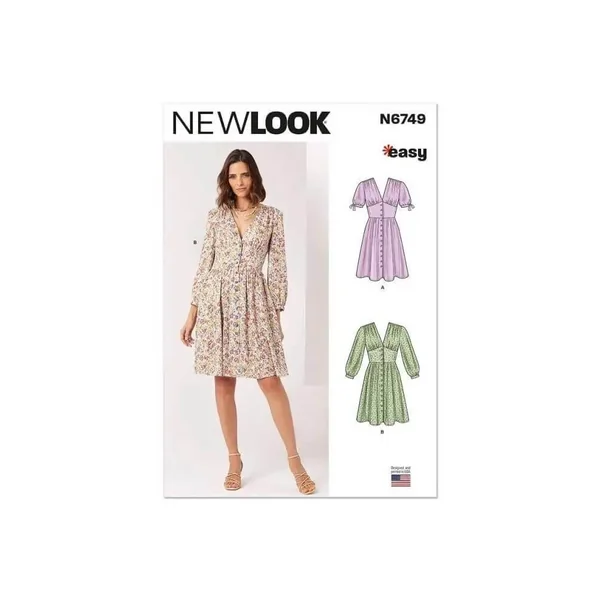 Patron New Look 6749 - Robe boutonnée du 34 au 44 (FR)